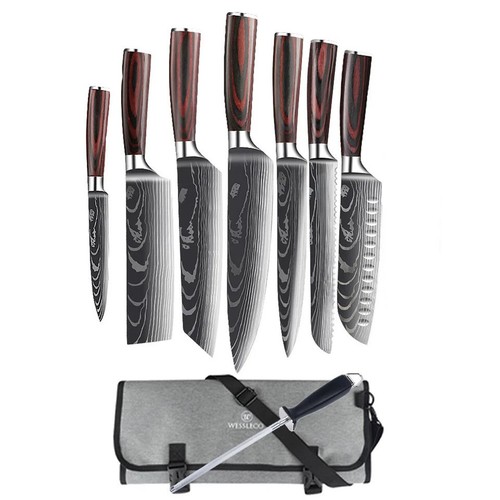 Set Coltelli Cucina Modello Damasco Giapponese Coltelli Chef Acciaio Inox Cleaver - Foto 30 di 30