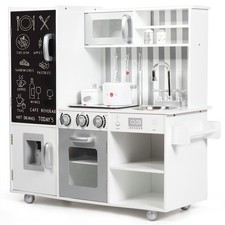 Kids Pretend Kitchen Playset Cooking Toys w/ Utensils,Sounds  Wordpad White