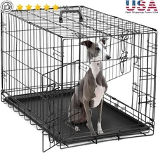 Durable Metal Dog Crate W/ Double Door Design Easy Clean Portable Folding Kennel