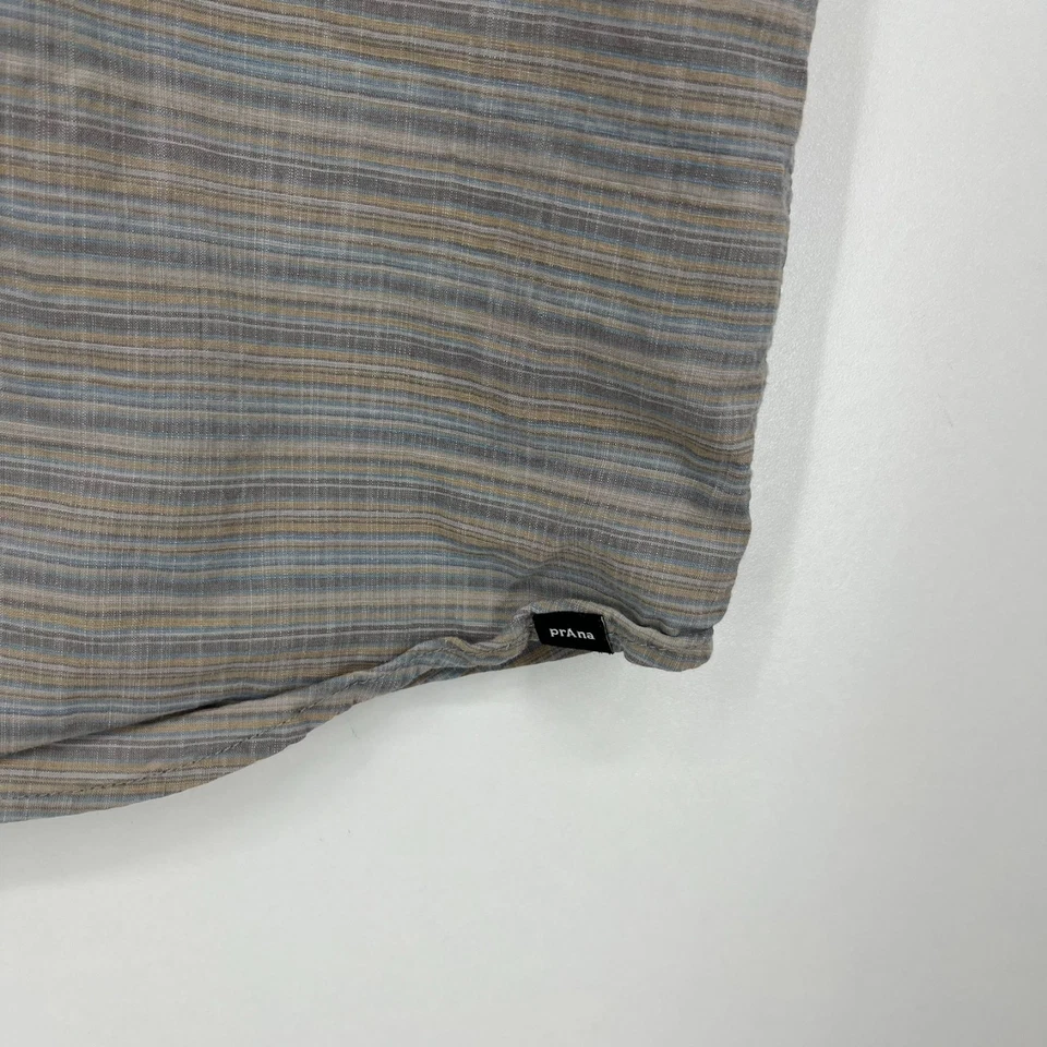 prAna Short Sleeve Button Shirt Men's M Multicolor Striped Pocket Logo Organic - Image 4 of 4