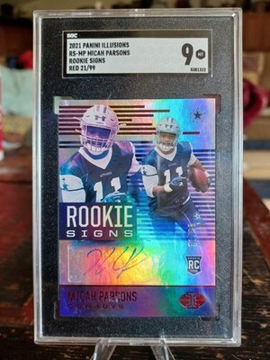 Micah Parsons (RC, AU) 2021 Panini Illusions #21/99 RED Parallel - SGC 9 MINT 