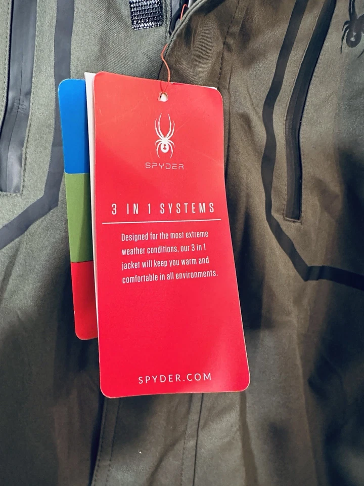 Spyder 3-in-1 hooded insulated men’s snow jacket olive black NWT size XL $299.00 - Image 4 of 4