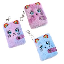 Cute for Cat Plush Pocket Notebook Memo Pad Blank Thicken Inner Paper with Keych