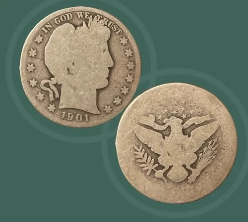 1901 Barber Half Dollar AG 90% Silver Better Date Strong Rim