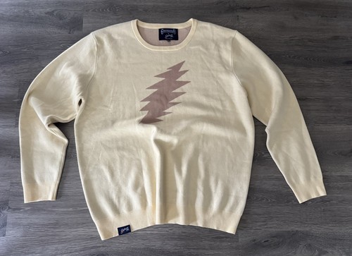 GRATEFUL DEAD X Section 119 Crew Neck Lighting BOLT Beige SWEATER 2XL 🔥🔥