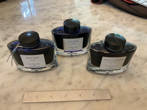 Choice of 3 `Iroshizuku 50 ml bottles of ink asa-gas fuyu-syogun shin-kai Pilot