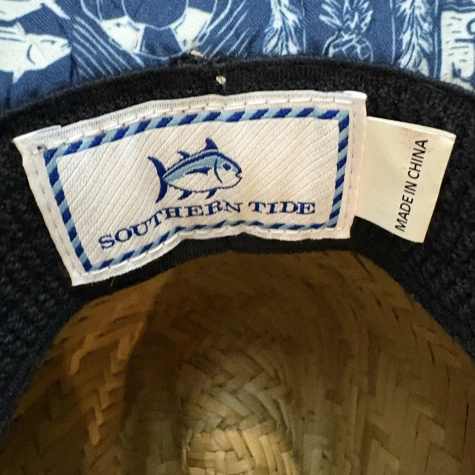 Sombrero Southern Tide salvavidas para hombre talla única de mezclilla envejecida de paja cordón de barbilla de ala azul Foto 2 de 4