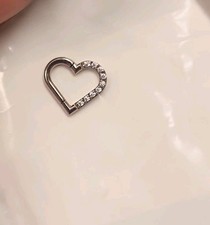 NEW 16G 8mm (5/16") Titanium Heart Hinged Segment Clicker Daith Hoop CZ Left Ear