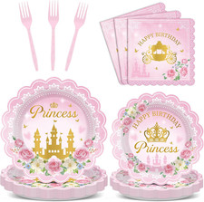 96pcs Princess Birthday Party Decorations Pink Princess Scalloped Plates Napkin