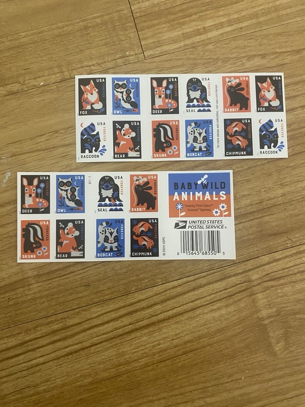 2 Sheets Baby Wild Animal Stamps Forever USA Stamps - 40 Adorable Stamps Total