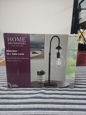 Home Decorators Bakerston 23 .5in Matte Black Table Lamp with Clear Glass Shade