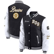 Women's WEAR by Erin Andrews Black/White Boston Bruins Varsity Full-Snap Puffer