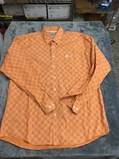 Mens Cinch Western Button Down Long Sleeve Shirt XL Burnt Orange Geo Print Rodeo