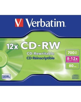 Verbatim CD-RW 80MIN / 700MB wiederbeschreibbarer Rohling 12x CDRW Disc NEU & VERSIEGELTE DISC