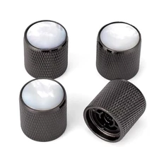 4pcs Metal Domed Volume Tone Control Knobs Pearl White Top for Black+White