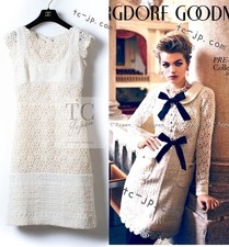 $8.6K CHANEL 15PF Ivory Creme Cashmere Camellia Dress CC Logo 38 42 US6 10