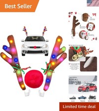 Color-Changing LED Christmas Car Decorations with Reindeer Antlers  Red Nose