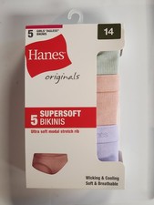 Hanes Originals Girls Supersoft Bikini Underwear Sz 14 Tagless 5 Pack
