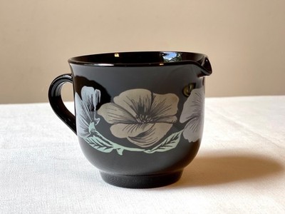 Arcoroc France Creamer Julie Pattern Black Gold Silver Floral Glass 1980 Vintage