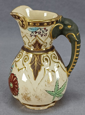 Royal Worcester Hand Painted Aesthetic & Gilt Elephant Handle Miniature Ewer