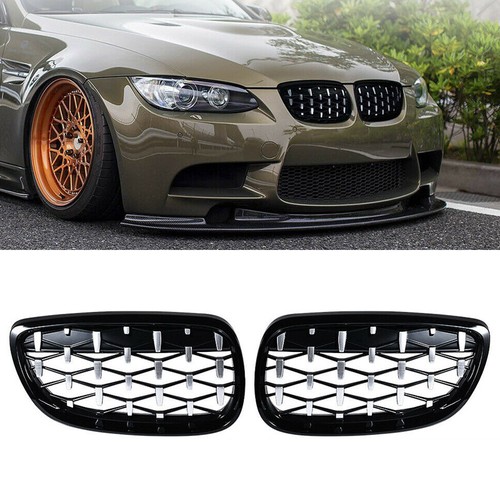 2pcs Black Front Kidney Grill Fit For 2007-2010 BMW E92 E93 Coupe Diamond Style