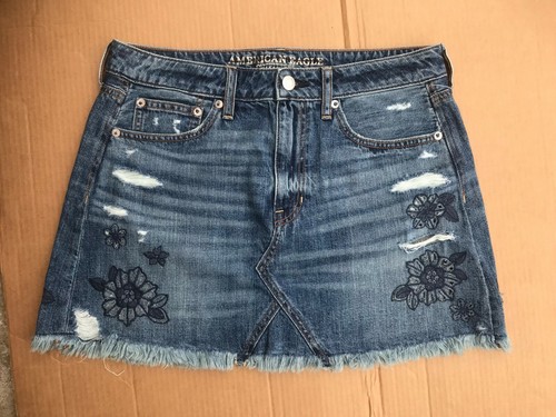 Mini-jupe American Eagle En Jean Bleu Brodée - Taille 2, Style Délavé
