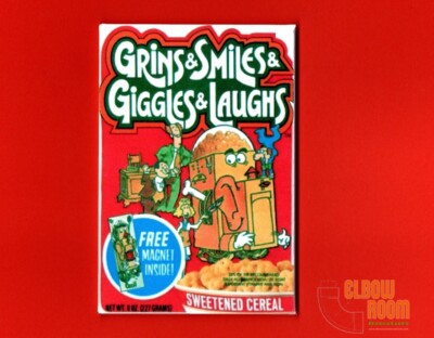 Grins & Smiles & Giggles & Laughs vintage cereal box art 2x3'' fridge magnet