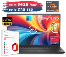 2025 Dell Inspiron 15.6 Laptop FHD Touch 8-Core Ryzen 7 Max 64GB RAM 2TB SSD Pro