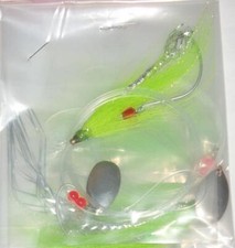 5 CHARTREUSE  BUCKTAIL/ MYLAR  W/ SPINNER BLADES FLUKE  FLOUNDER RIGS FREE SHIP!