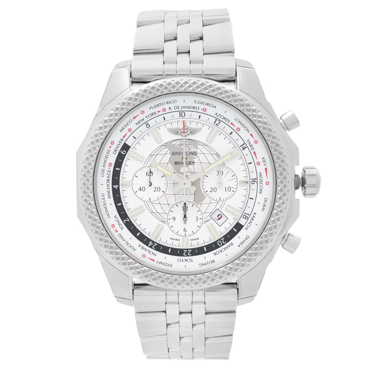 Breitling Bentley 05 Unitime Steel White Dial Mens Watch AB0521U0