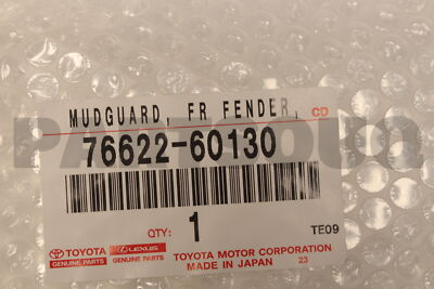 7662260130 Genuine Toyota MUDGUARD, FRONT FENDER, LH 76622-60130