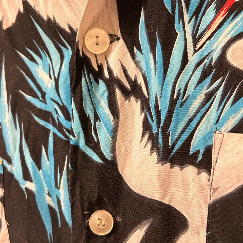 Vtg 1950s PENNEY'S Men Sz M Rayon Shirt Rockabilly Aloha Crane Birds Loop Collar - Image 4 of 4