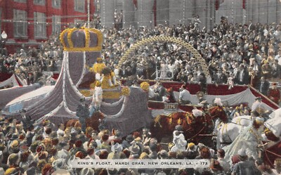 New Orleans Louisiana Mardi Gras Parade Kings Float Crowd 1940s Linen Postcard