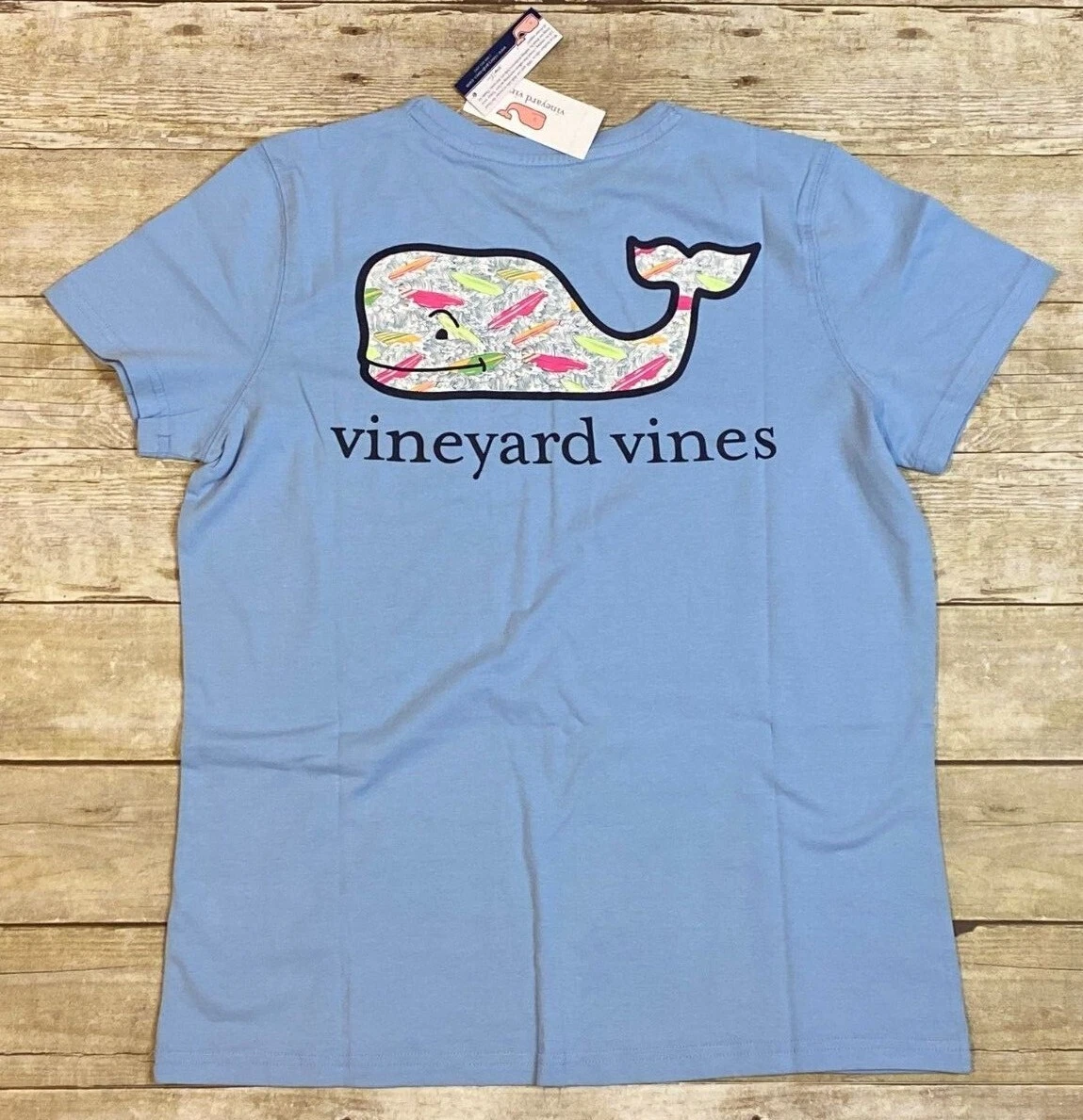 NWT Vineyard Vines T-Shirt Women Large Surfboards Whale Fill Jake Blue