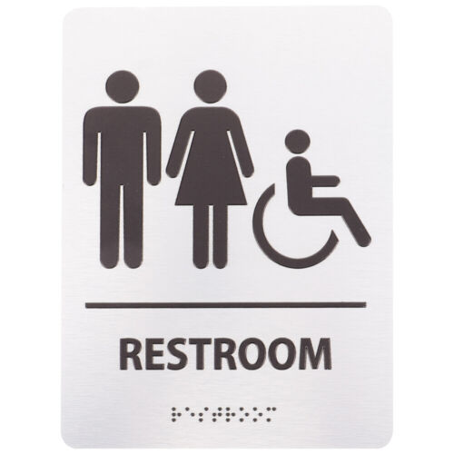Letrero de baño Braille unisex con soportes de pie-FI - Imagen 1 de 12