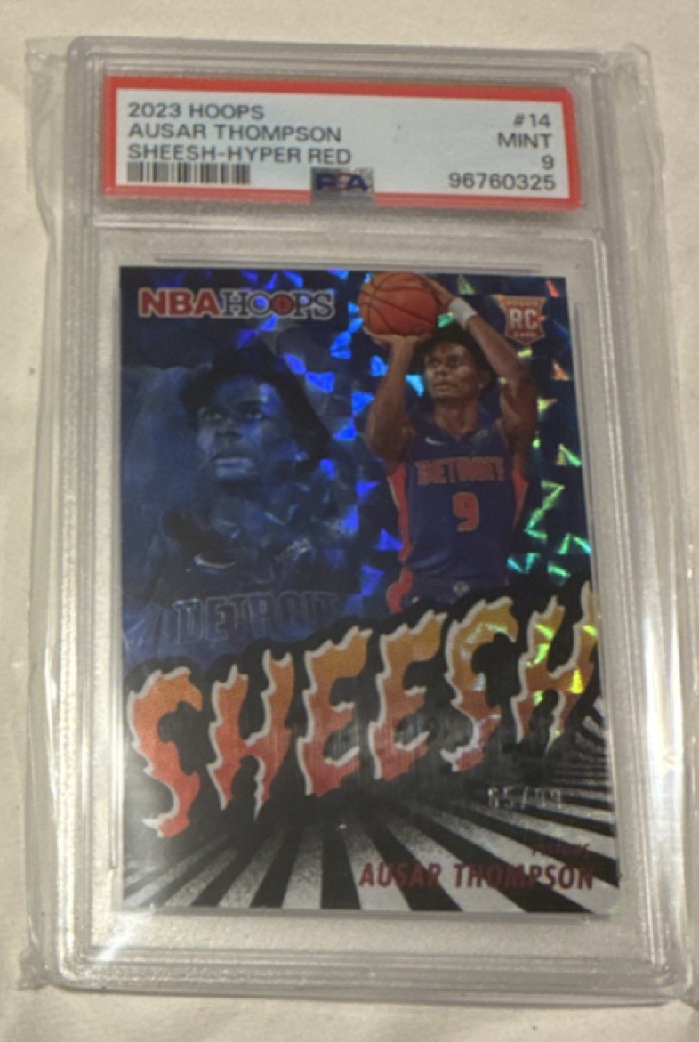 2023-24 Panini NBA Hoops Sheesh Hyper Red Rookie Ausar Thompson #14 /99 PSA 9