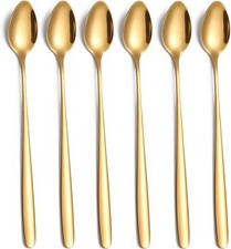 Long Handle Iced Tea Spoon,7.8-Inch Gold Coffee Spoon,Ice B-Gold Set of 6