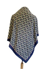 VTG Silk Scarf Navy Blue Red Olive Leaf Print Abstract Geometric Pattern A86