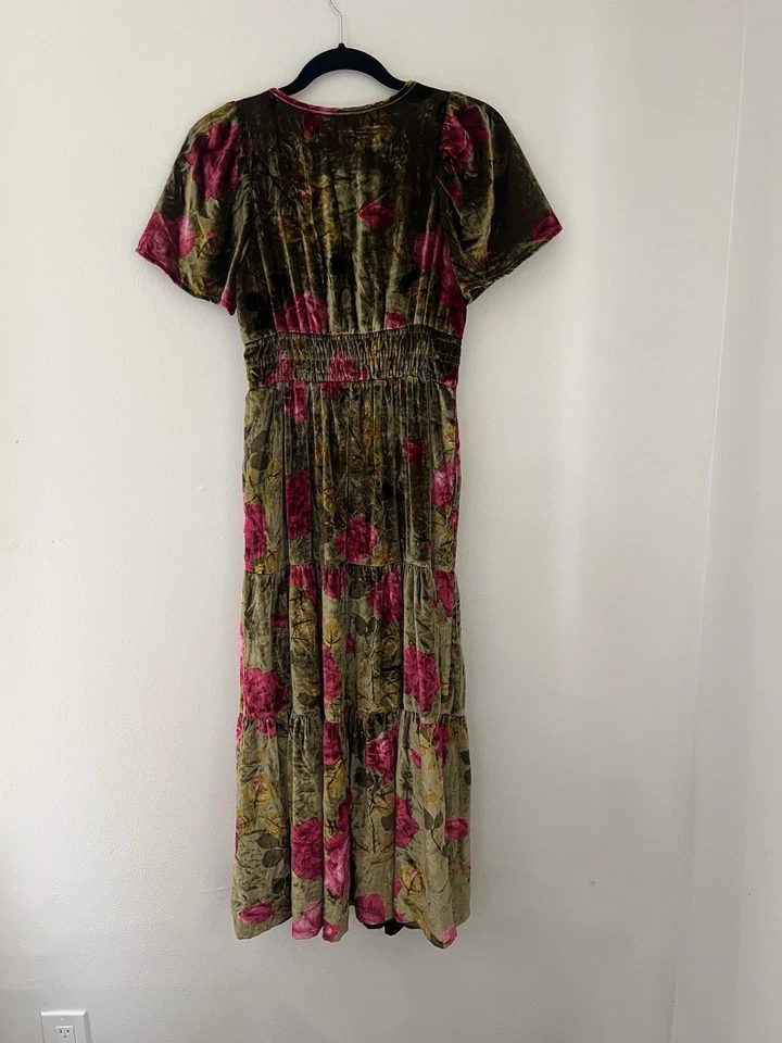 By Anthropologie Velvet Floral Somerset Maxi Dress Tired Size XSP - Image 3 of 4