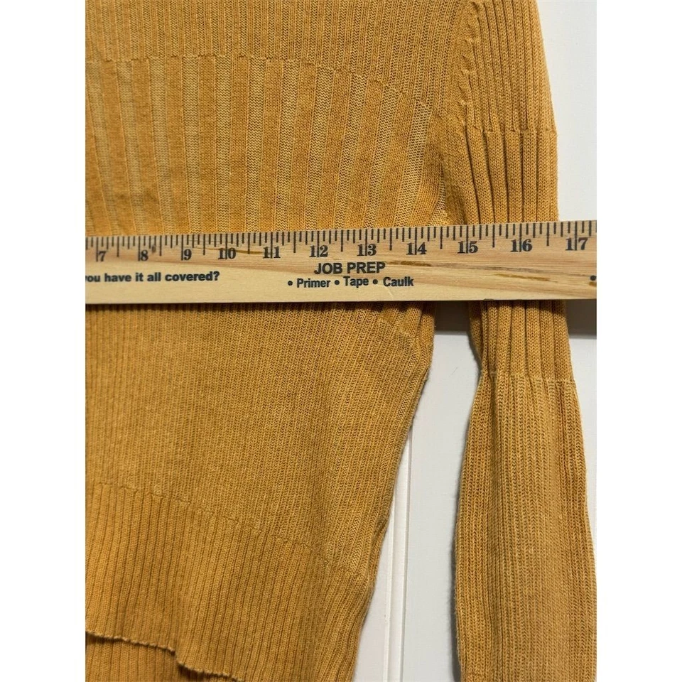 Suéter American Eagle S Recortado Cuello Simulado Tejido Acanalado 100% Algodón Amarillo Mostaza Foto 3 de 4