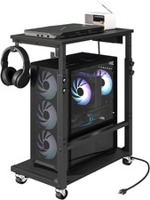 Computer Tower Stand with Power Outlet, Mobile PC Stand for Floor, Height Adjust