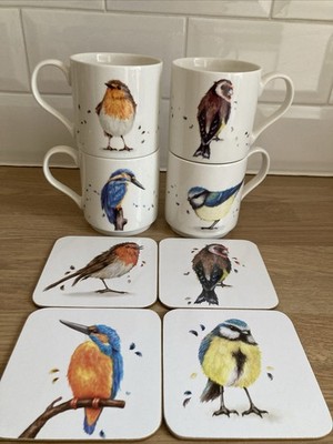 Clemency Bunn Britische Vögel Tasse & Untersetzer Set - Lesser & Pavey, Brandneu