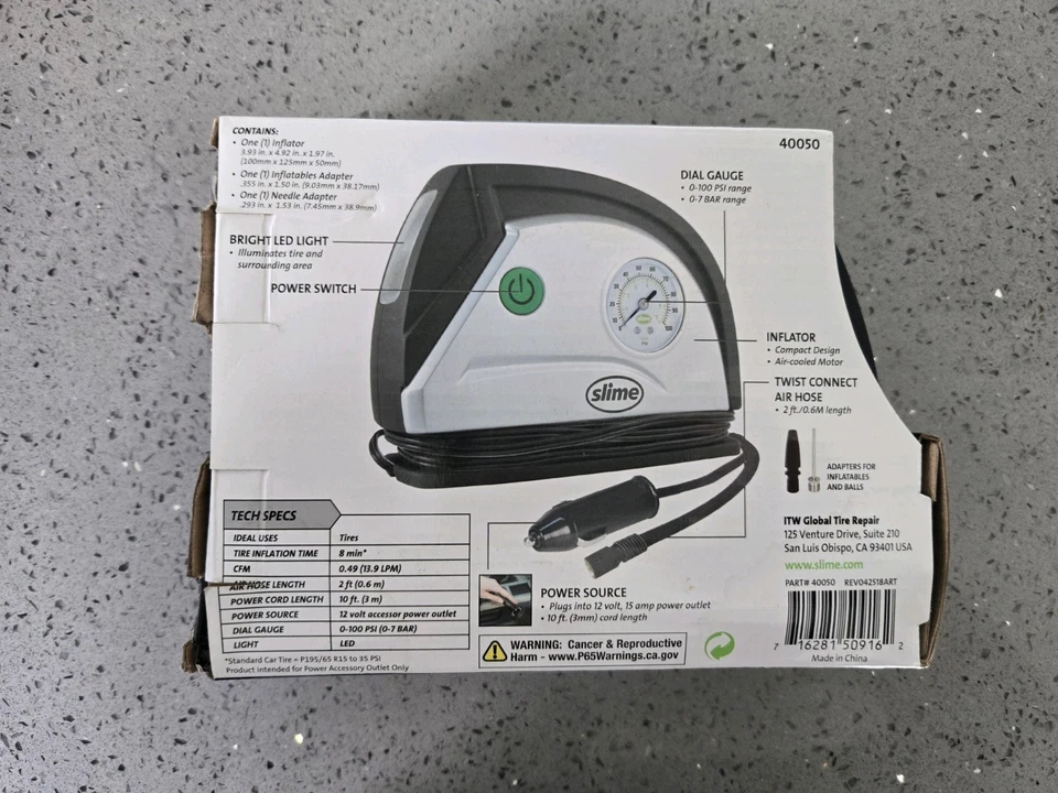 Slime 12V Portable Digital Tire Inflator/Gauge with Bright LED Light 40050 (New) - Image 3 of 4