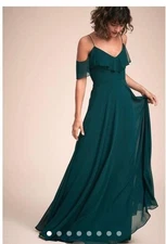 Jenny Yoo Mila Ruffle Shoulder Caspian SeaGown size 12 NWT