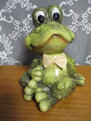 Whimsical Green Frog Figurine with Warts - 6.5'' tall