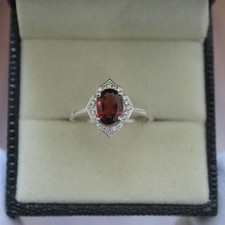 Natural Red Garnet 925 Sterling Silver Oval Cut Gemstone Solitaire Ring