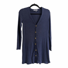 Reformation Agatha Ribbed Knit Button Down V Neck Navy Sz Small Dress