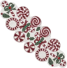 Handcrafted Christmas Beaded Table Runner – 36"x13" Art Deco Home Decor & Lux...