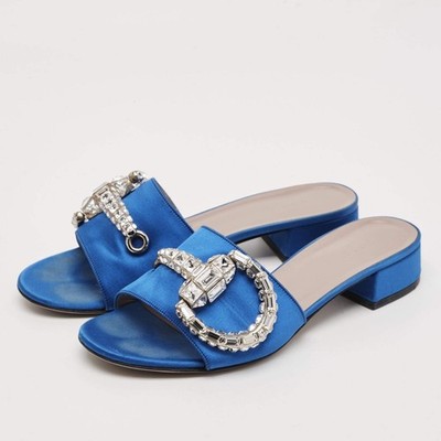Gucci Icon Bit Size 39 Blue Satin Maxime Crystal Slide Sandals | eBay