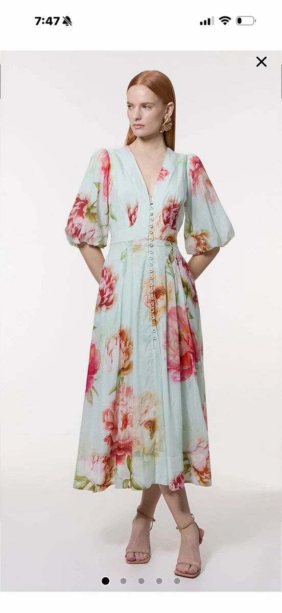 Crepe Karen Millen Floral Midi Dress Buy Karen Millen Outlet Satin Crepe  Floral Long Sleeve Midi